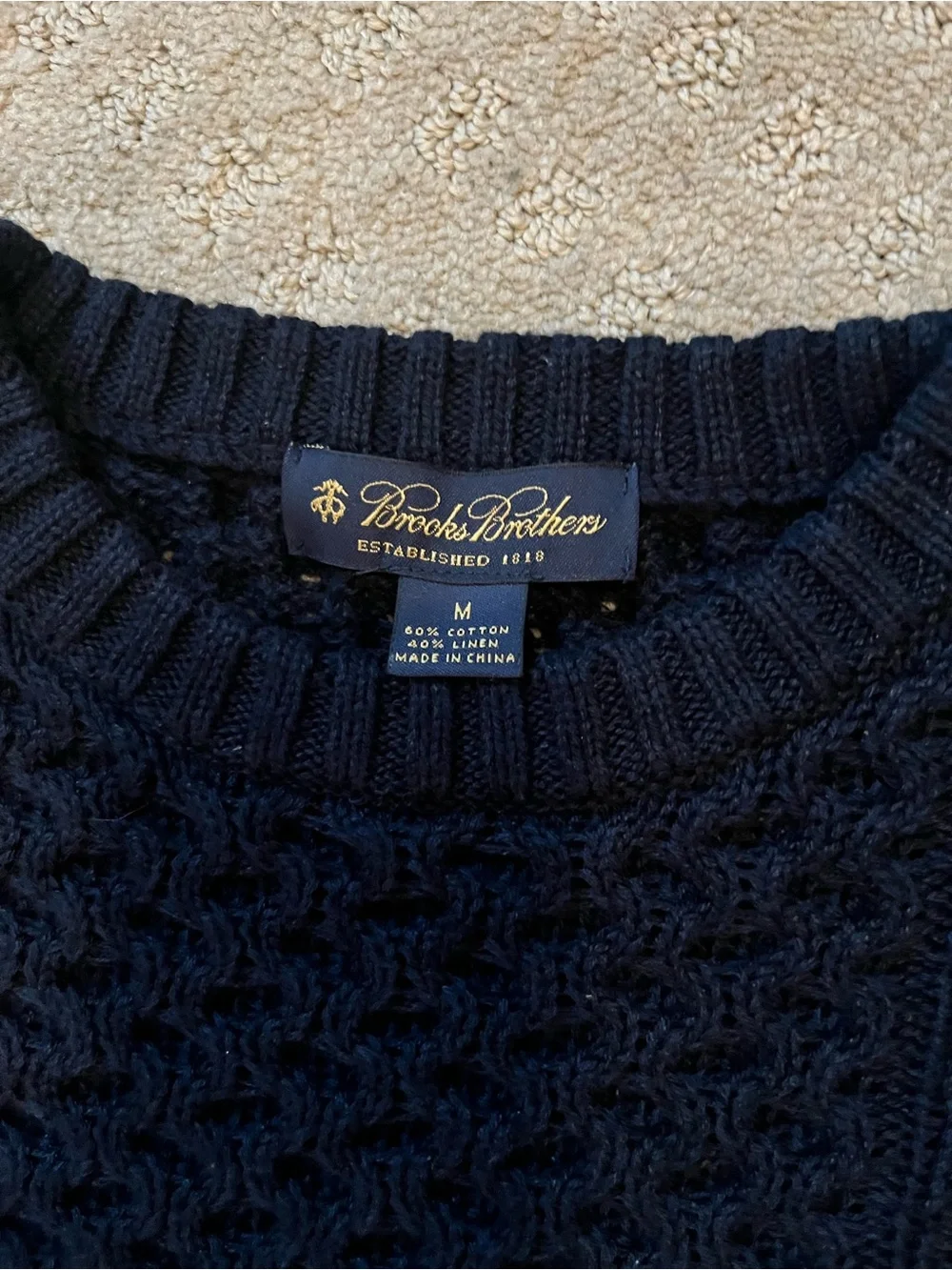 Brooks Brothers Navy Cable Knit Crewneck Sweater